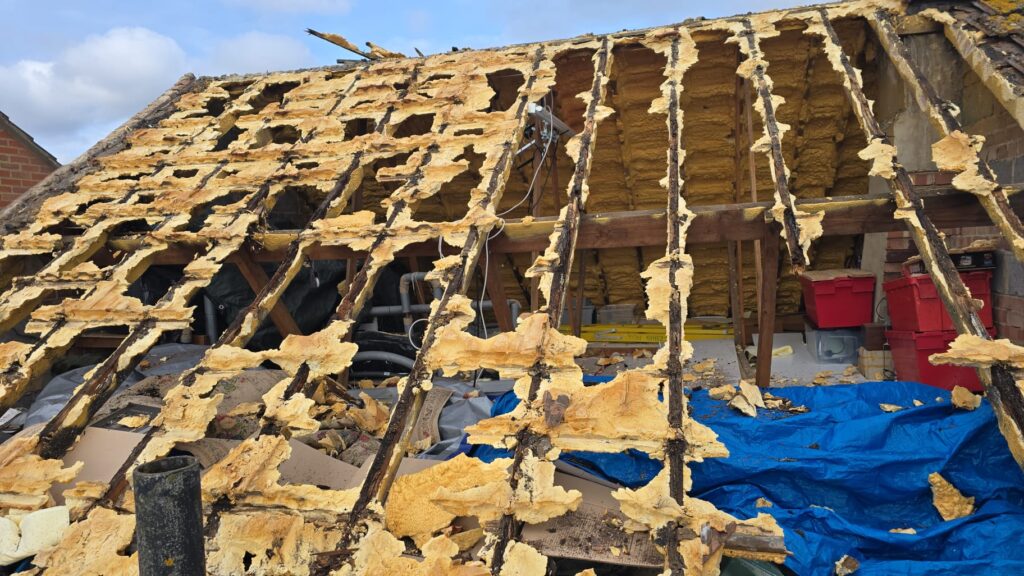 This is a spray foam removal job in progress on a residential property in Hampshire.