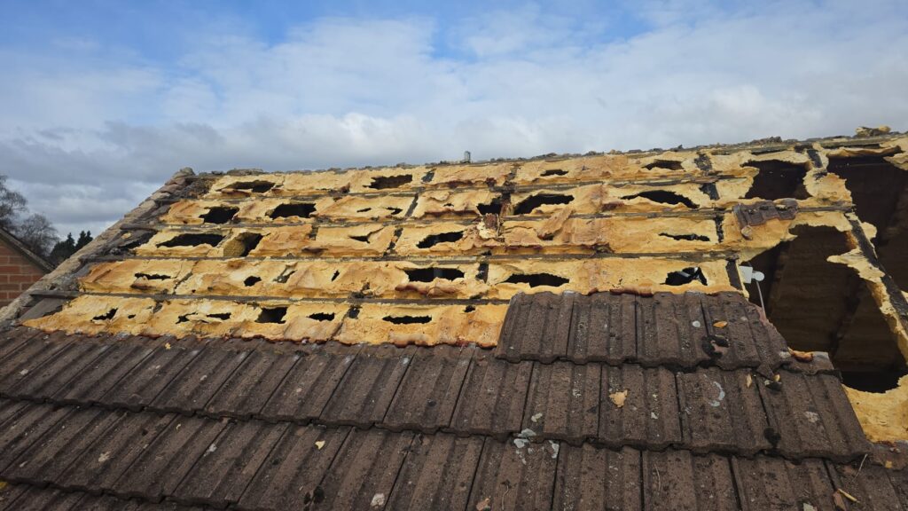 This is a spray foam removal job in progress on a residential property in Hampshire.