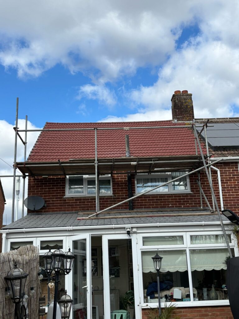 This photo shows a roof in Hampshire before spray foam removal started.