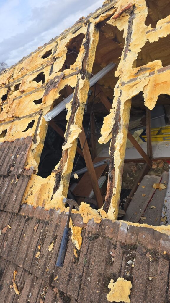 This is a spray foam removal job in progress on a residential property in Hampshire.